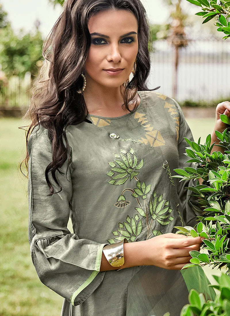 Light Green Printed And Embroidered Kurti