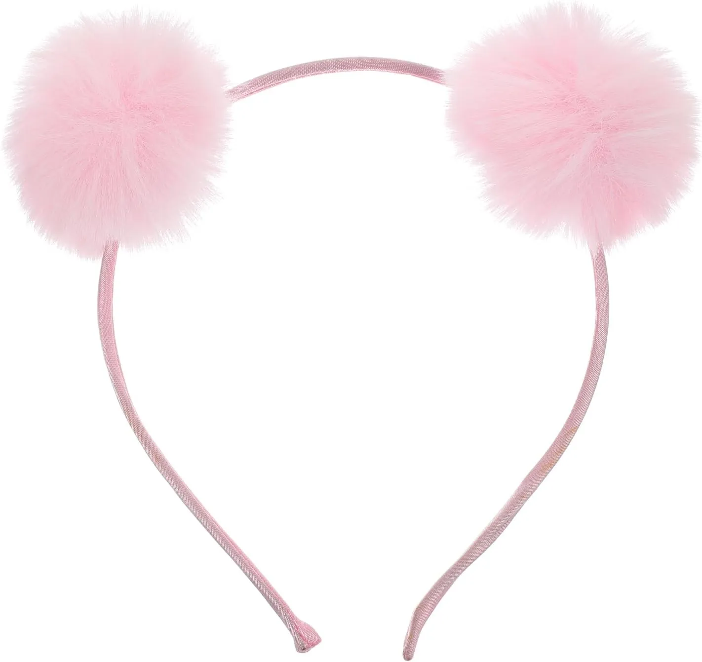 LOGOFUN Pompom Ball Headband Fluffy Ball Hairhoop Plush Cat Ears Hairbands for Women Girls Halloween Christmas Cosplay Party Costume Hair Accessories - Pink