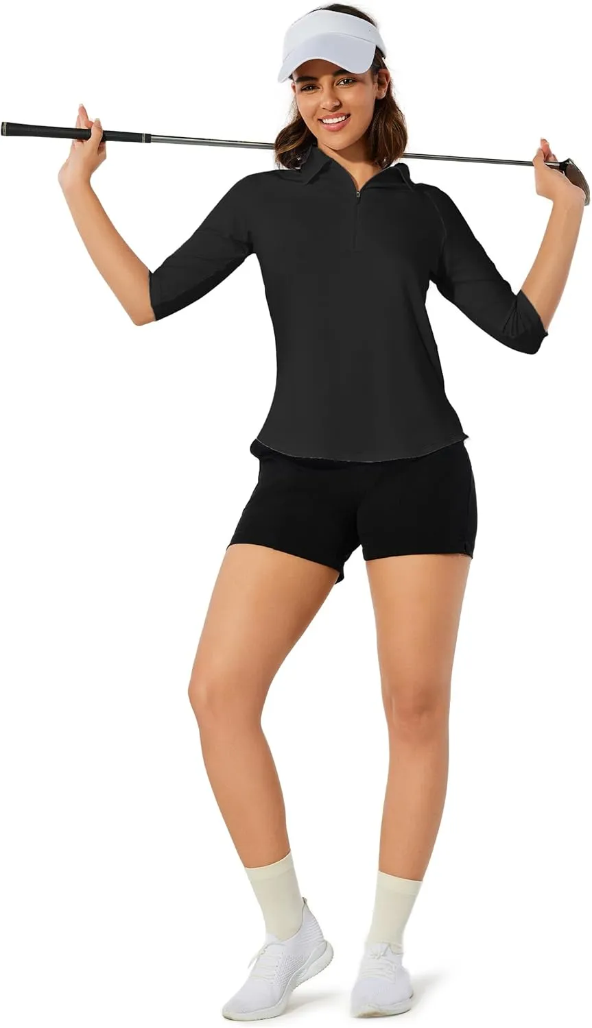 M MOTEEPI 3/4 Length Sleeve Womens Golf Polo Shirt Ladies Workout Tops Polo Shirts for Women Golf Pullover