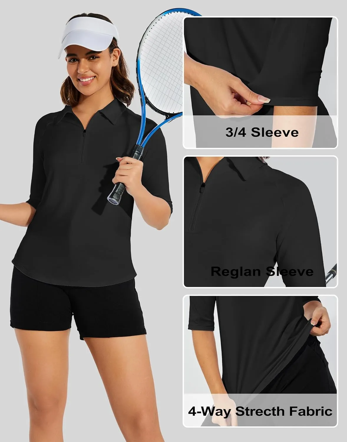 M MOTEEPI 3/4 Length Sleeve Womens Golf Polo Shirt Ladies Workout Tops Polo Shirts for Women Golf Pullover