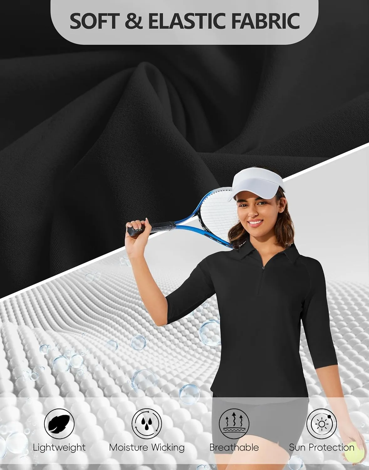 M MOTEEPI 3/4 Length Sleeve Womens Golf Polo Shirt Ladies Workout Tops Polo Shirts for Women Golf Pullover