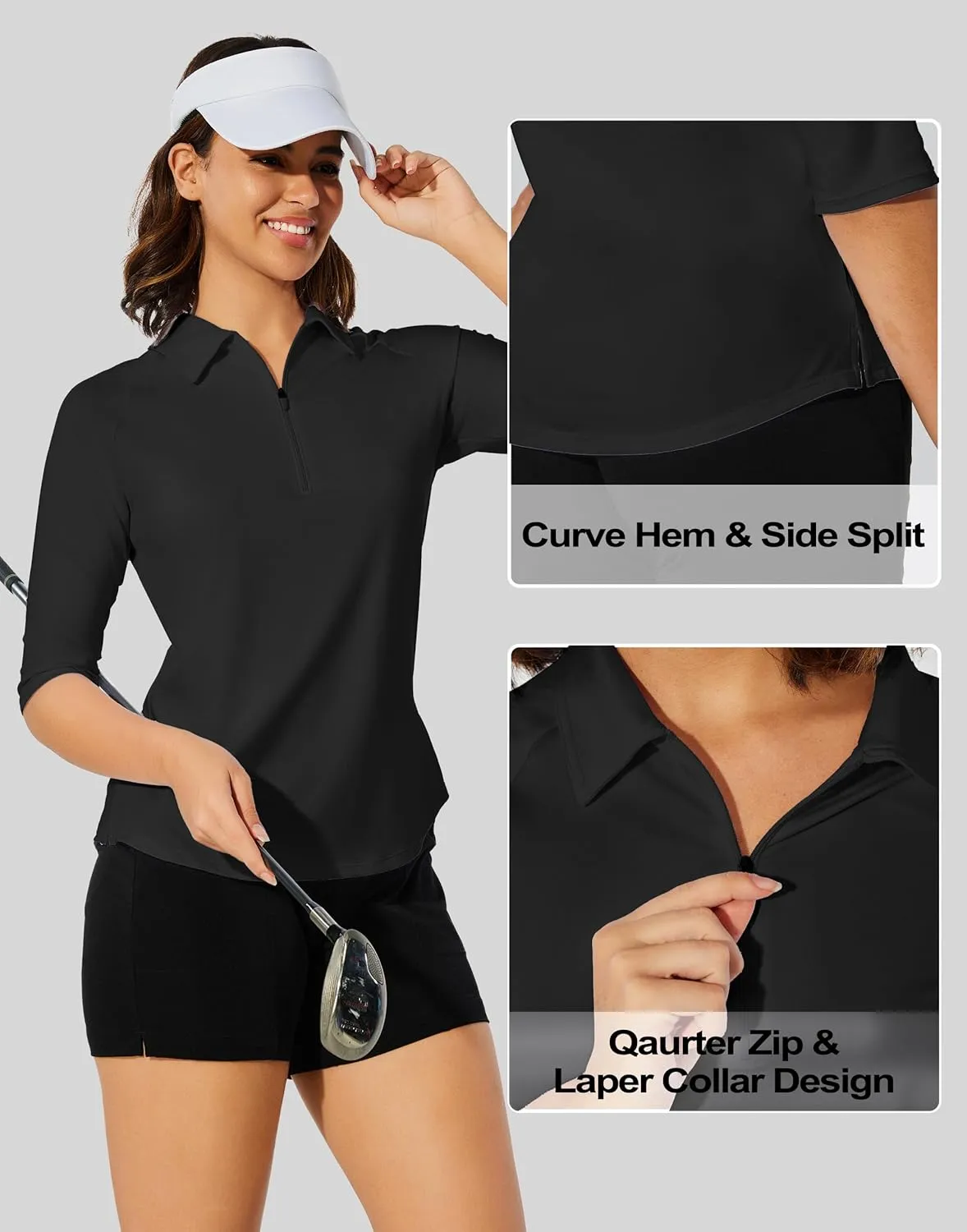 M MOTEEPI 3/4 Length Sleeve Womens Golf Polo Shirt Ladies Workout Tops Polo Shirts for Women Golf Pullover