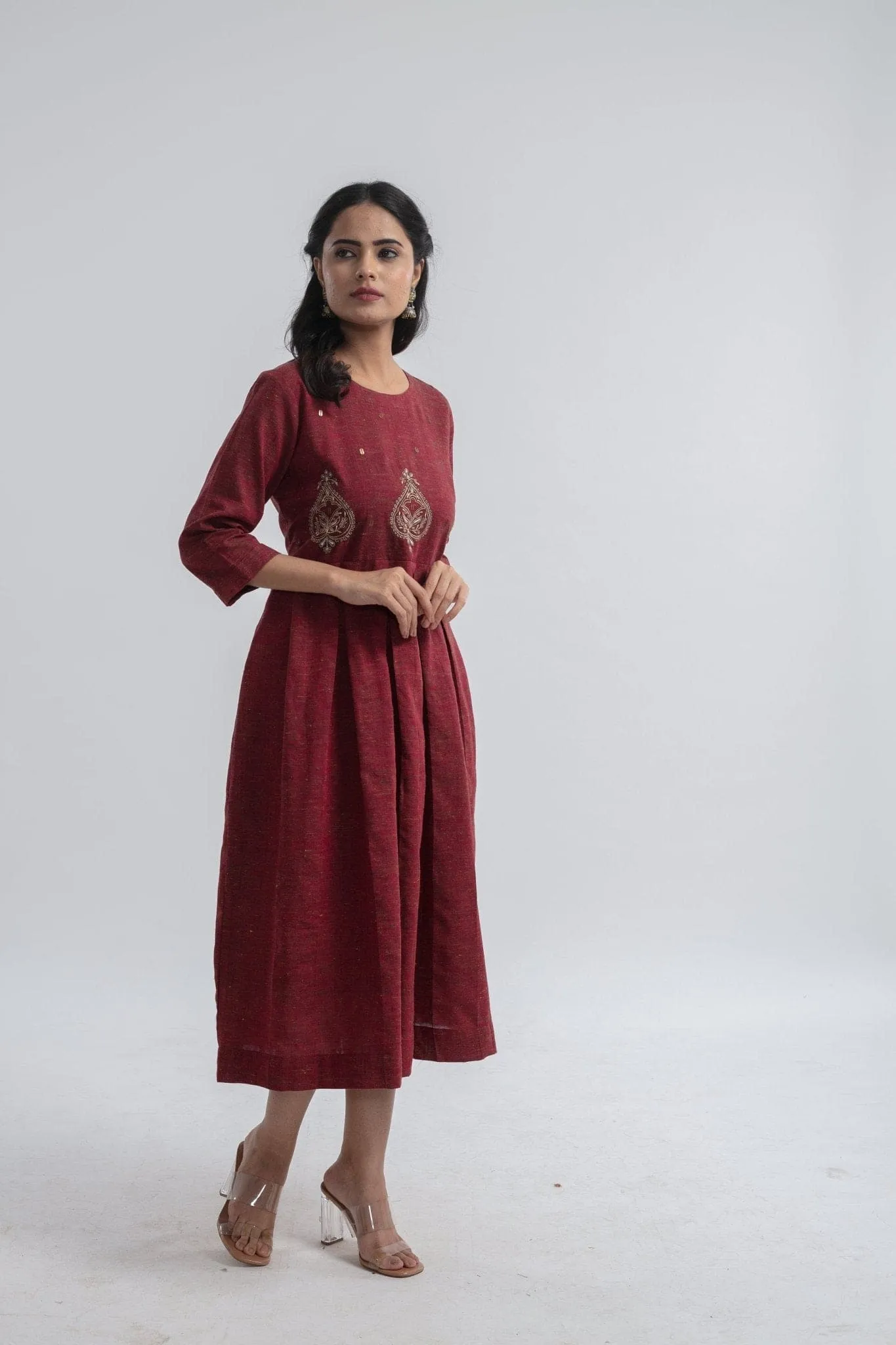 Maroon Floral Embroidered Dress