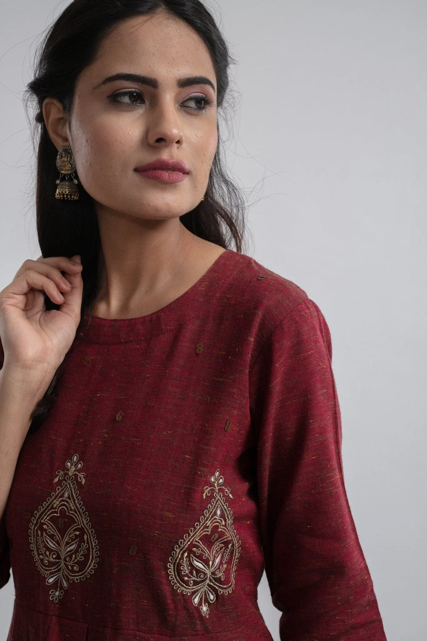 Maroon Floral Embroidered Dress