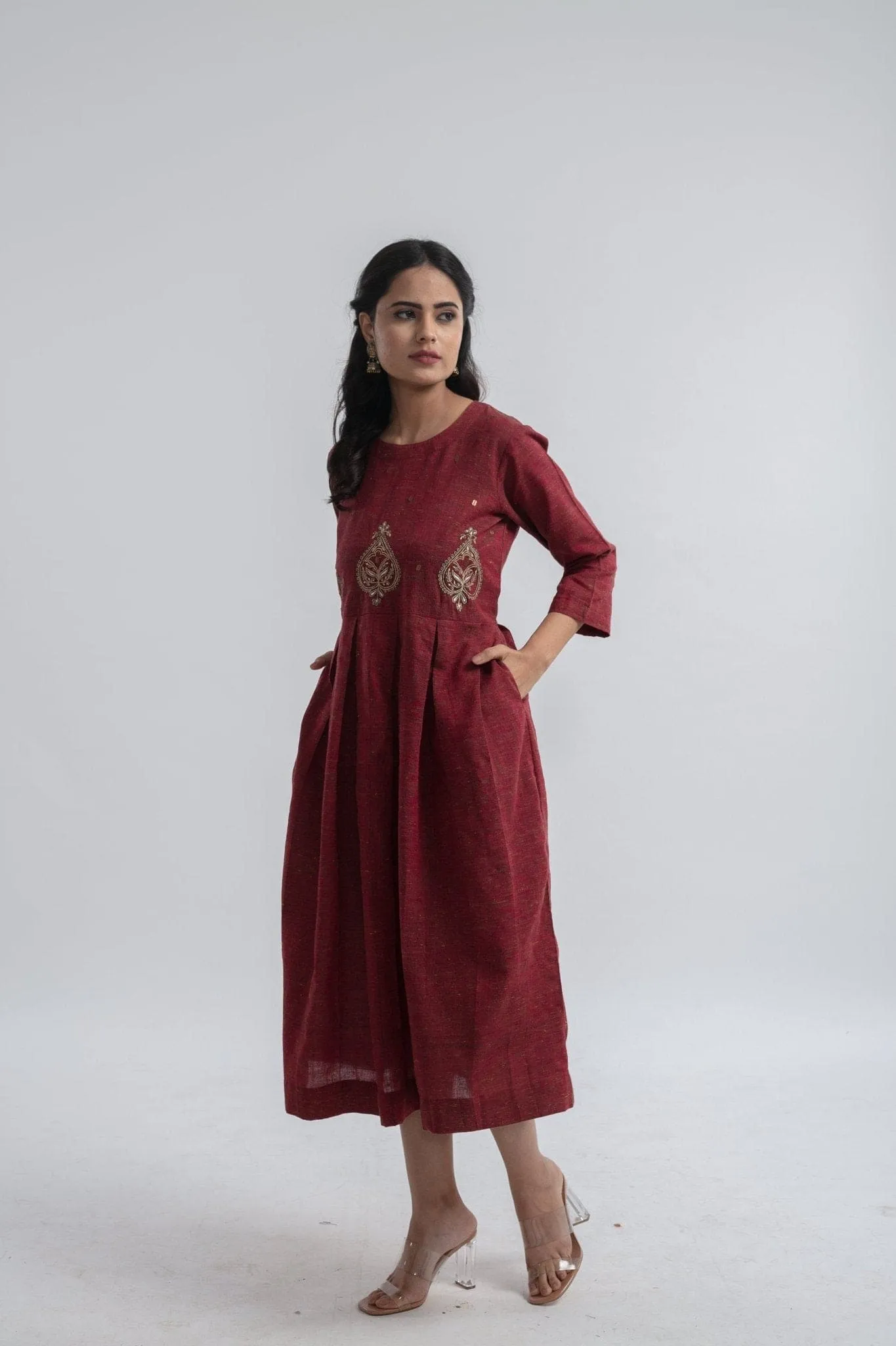Maroon Floral Embroidered Dress