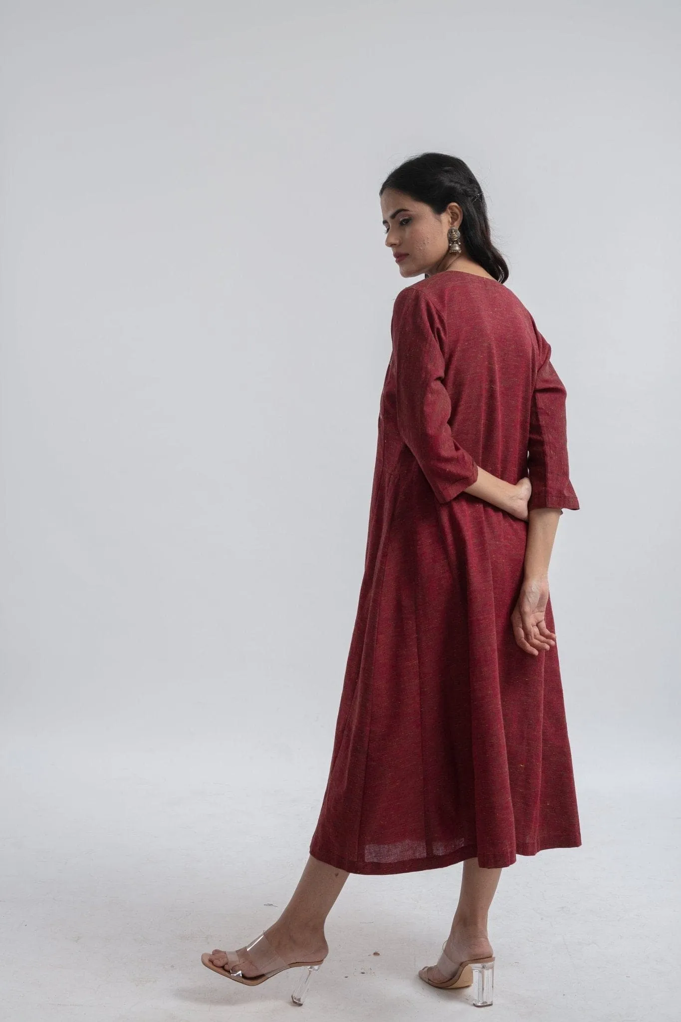Maroon Floral Embroidered Dress