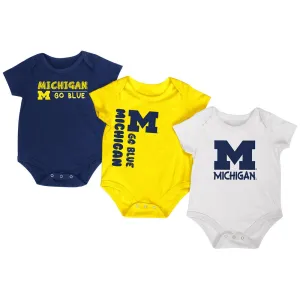 Michigan Wolverines Colosseum Navy Gold White Infant One Piece Outfits - 3 Pack