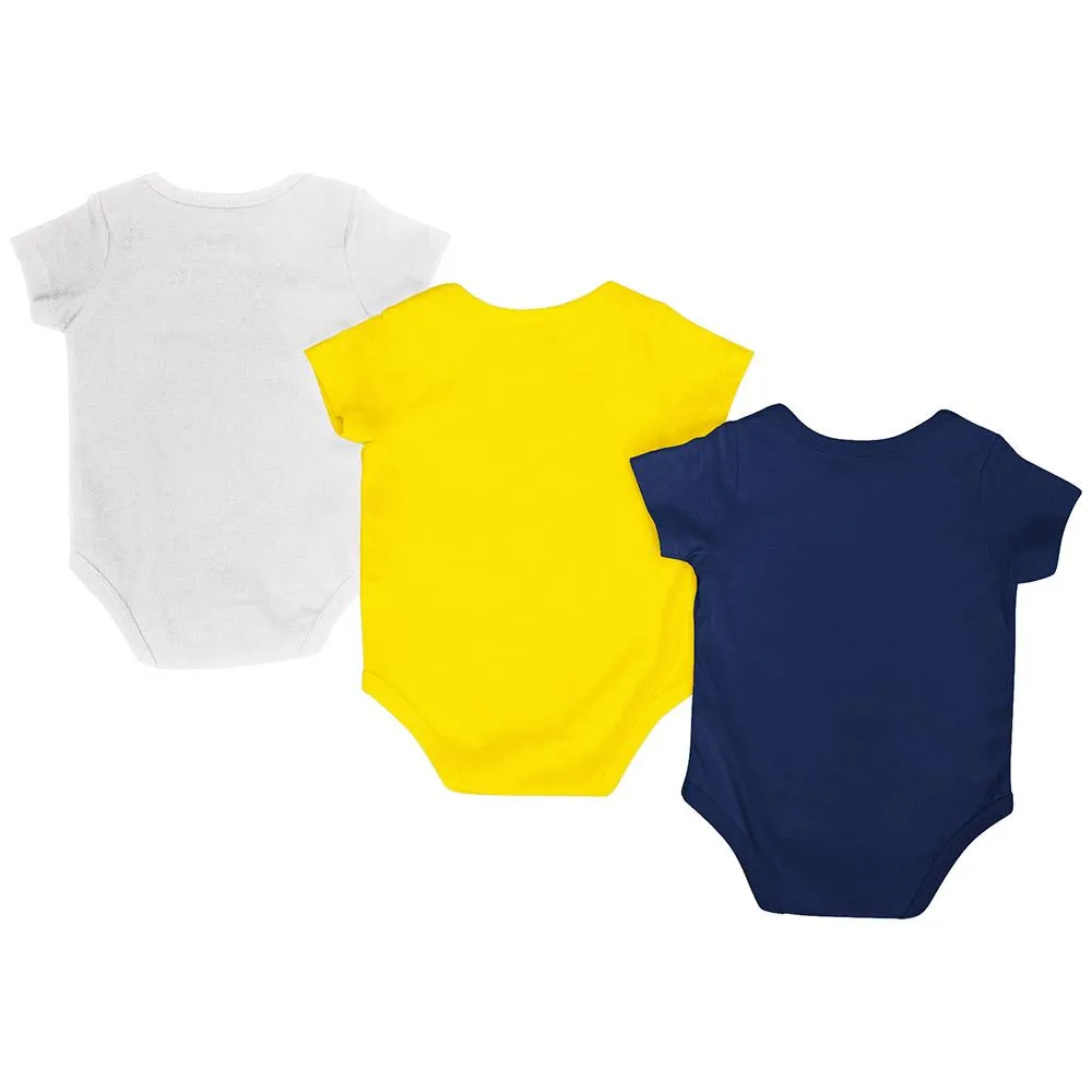 Michigan Wolverines Colosseum Navy Gold White Infant One Piece Outfits - 3 Pack