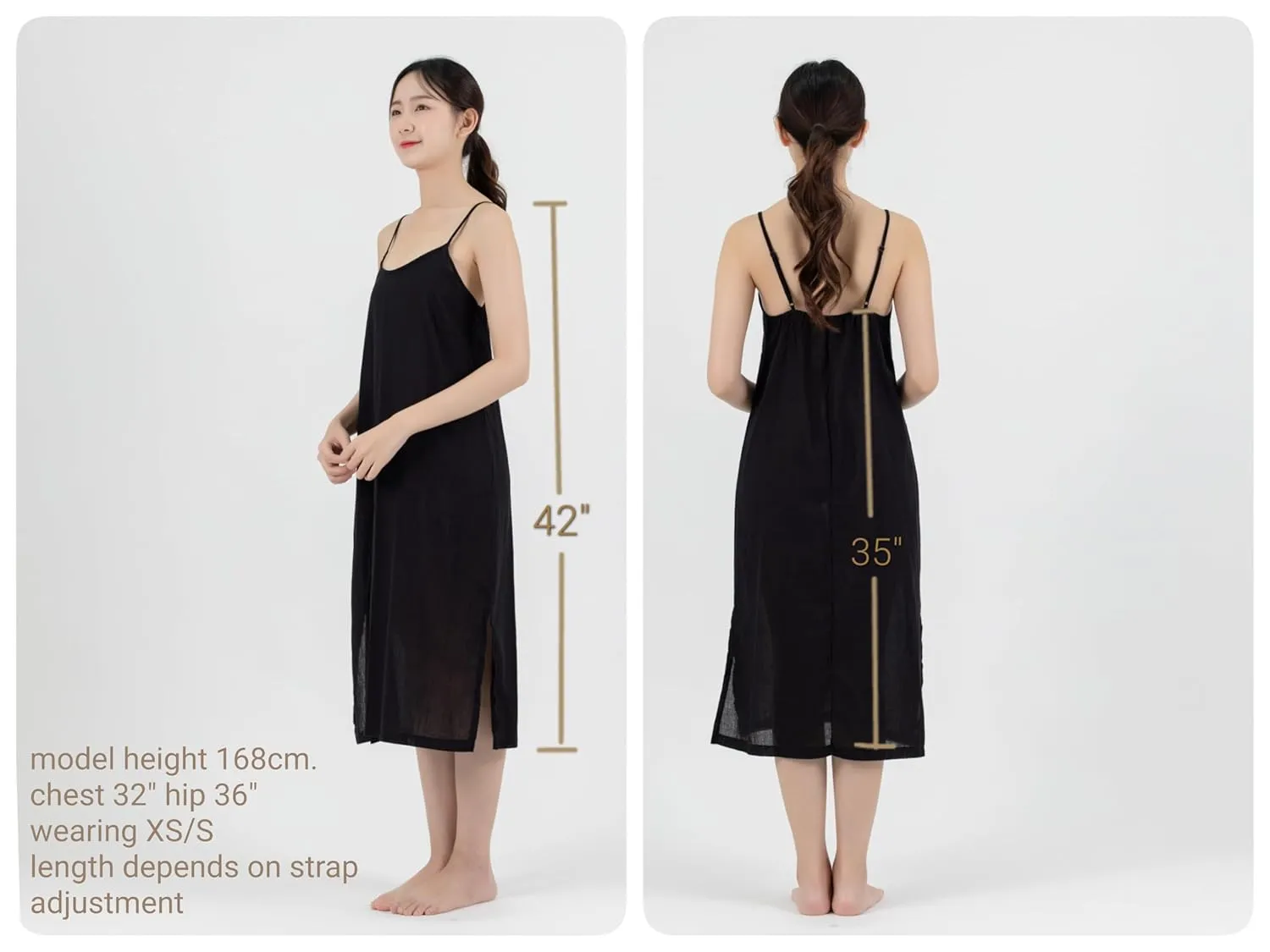 Midi Length Cotton Full Slip Under Dress Adjustable Spaghetti Strap Undergarment Nightwear (XL/XXL, White)