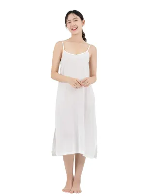 Midi Length Cotton Full Slip Under Dress Adjustable Spaghetti Strap Undergarment Nightwear (XL/XXL, White)