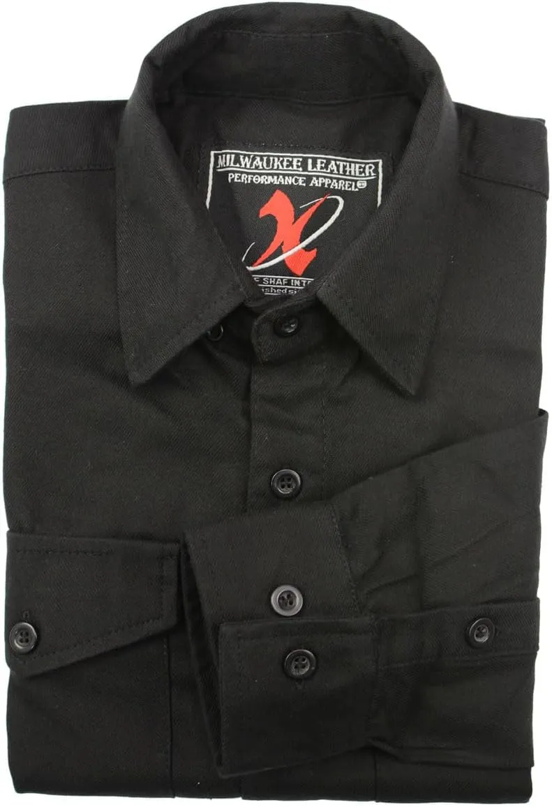Milwaukee Leather MNG11655 Men's Solid Black Long Sleeve Cotton Flannel Shirt