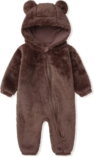 Newborn Baby Snowsuit Fleece Lined Onesie Outfits Warm Hooded Romper for Infant