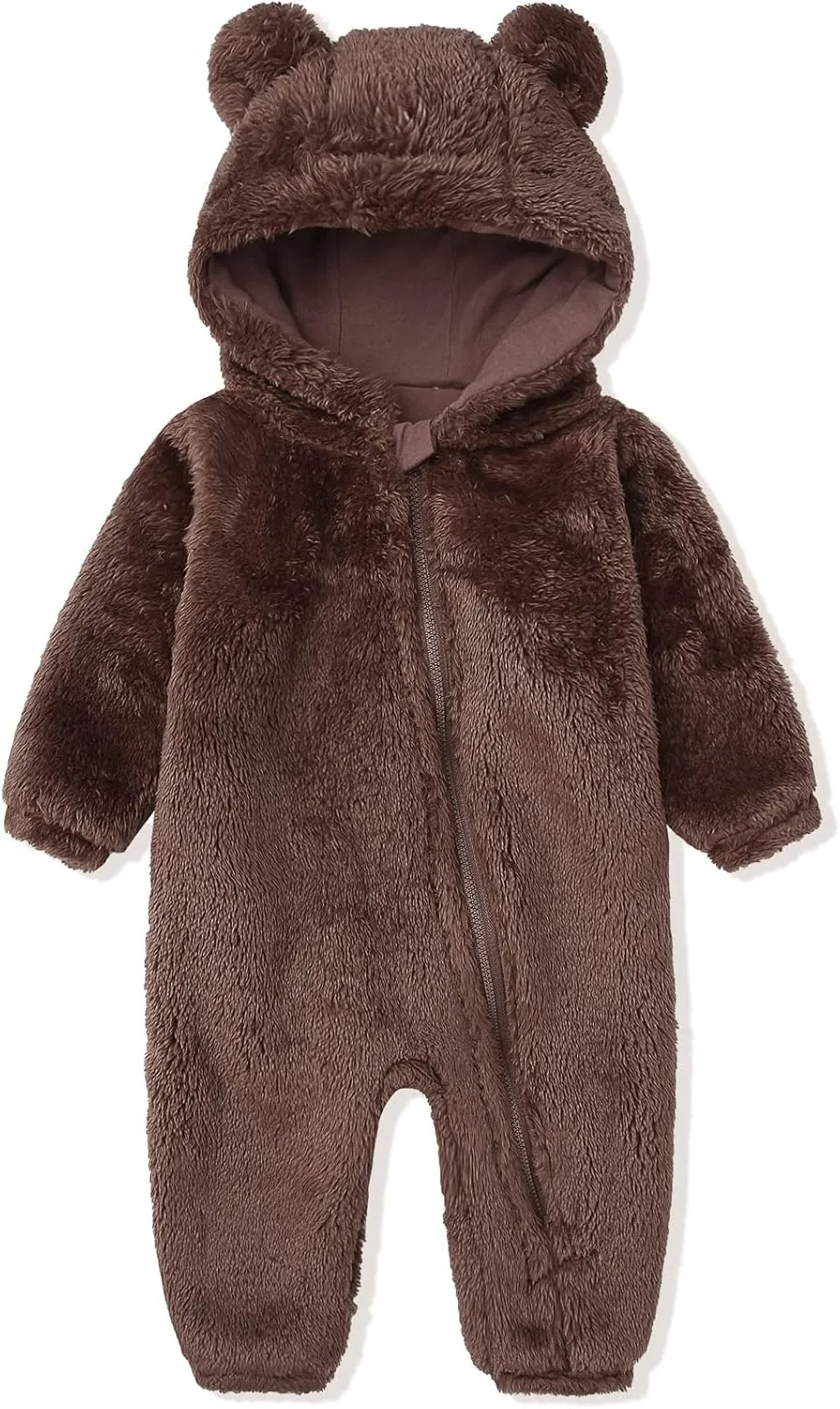 Newborn Baby Snowsuit Fleece Lined Onesie Outfits Warm Hooded Romper for Infant