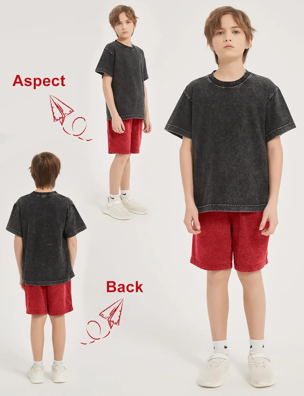 PEHMEA Boys Girls Cotton Shorts, Athletic Casual Jogger Loose Fit Kids Short with Pockets Elastic Waist Drawstring for 5-14Y