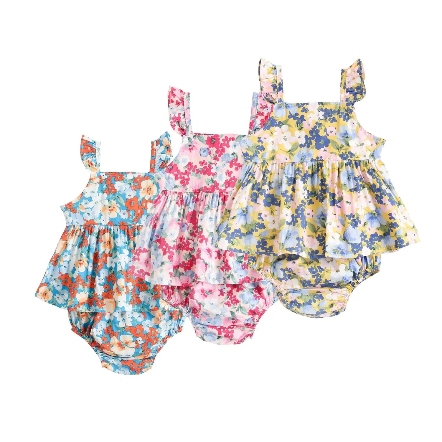 Pretty Floral Sleeveless Tops and Shorts Sets