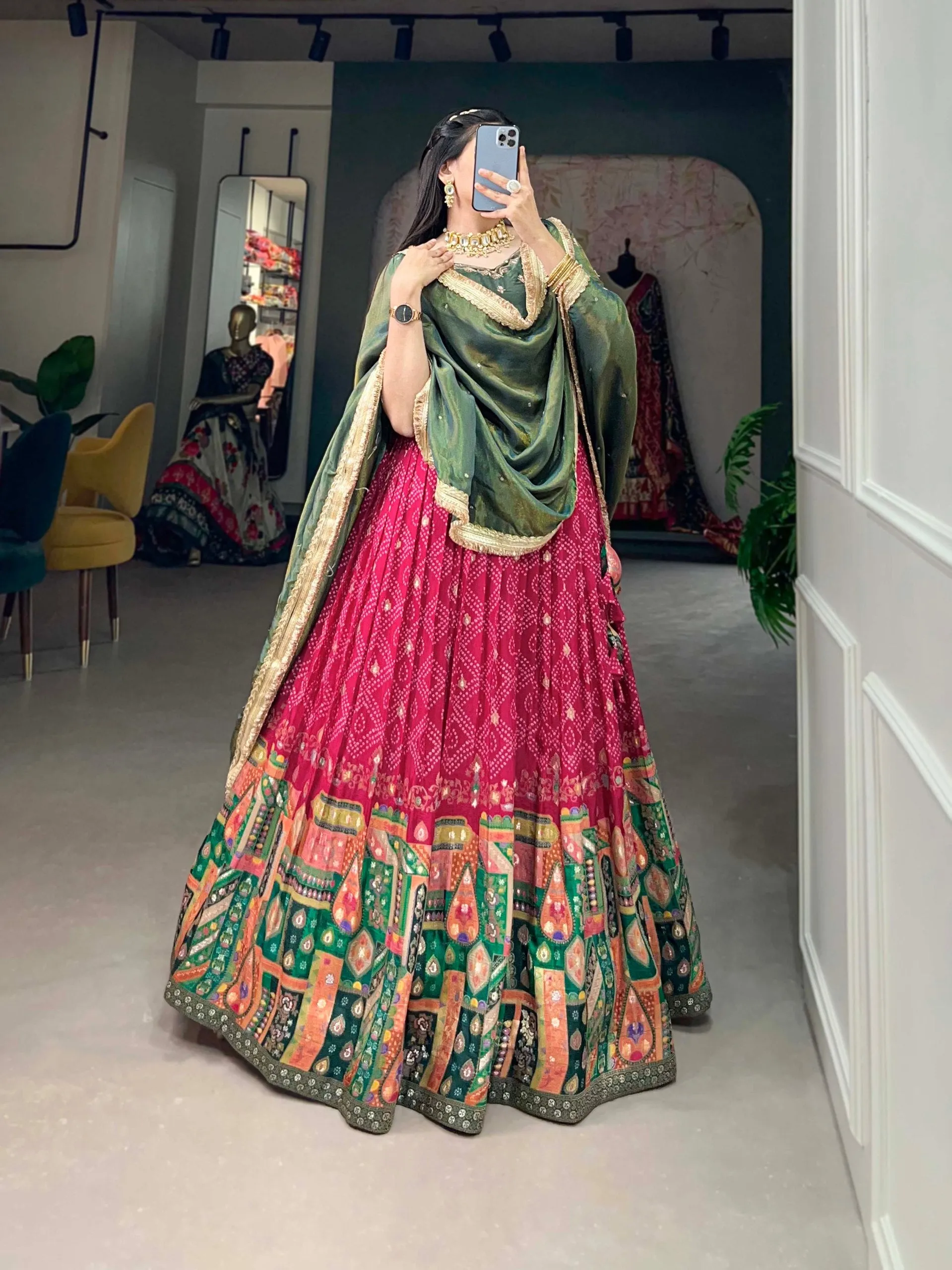 Rani Pink Pure Viscose Jacquard Lehenga Choli with Zardosi Work