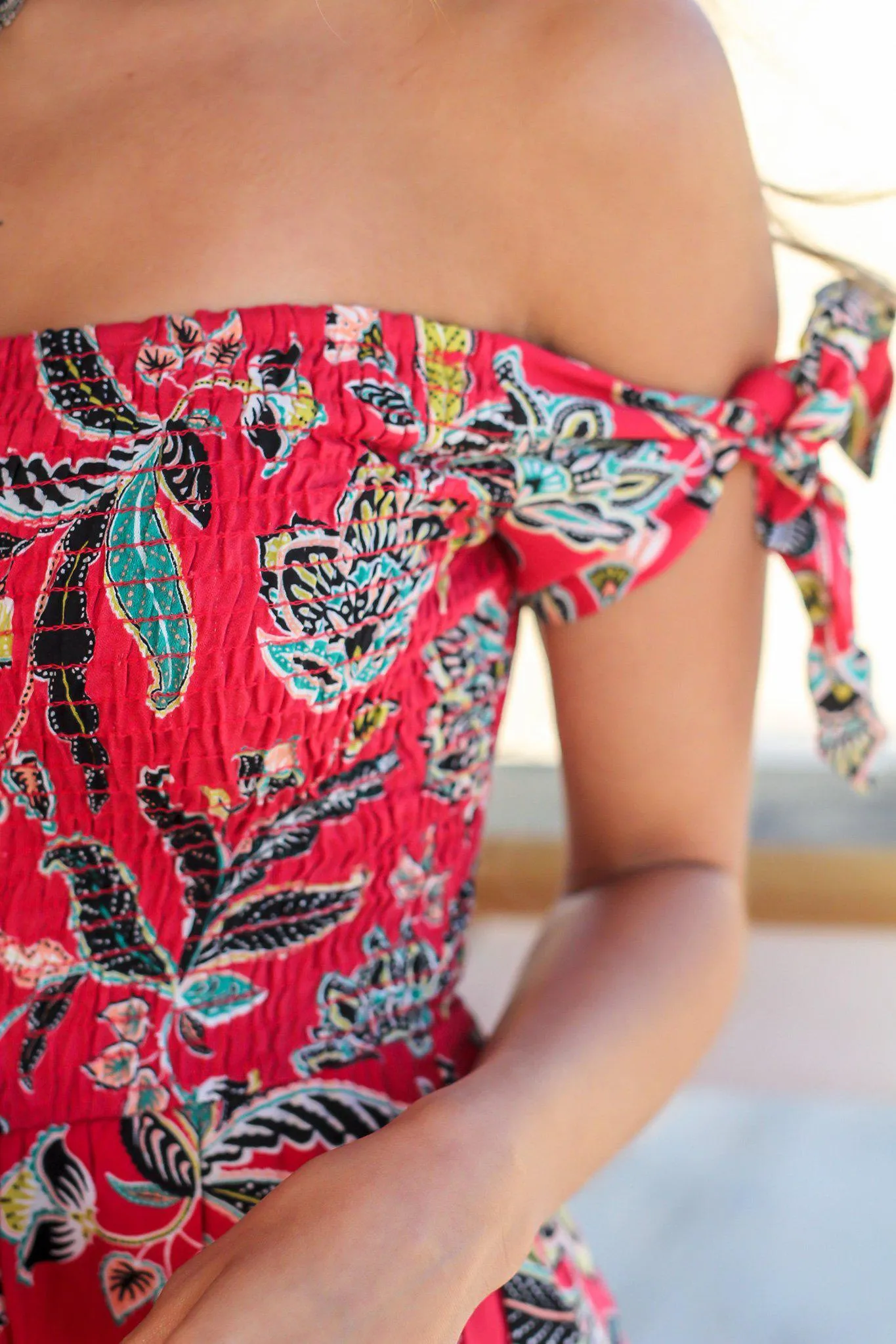 Red Floral Off Shoulder Romper
