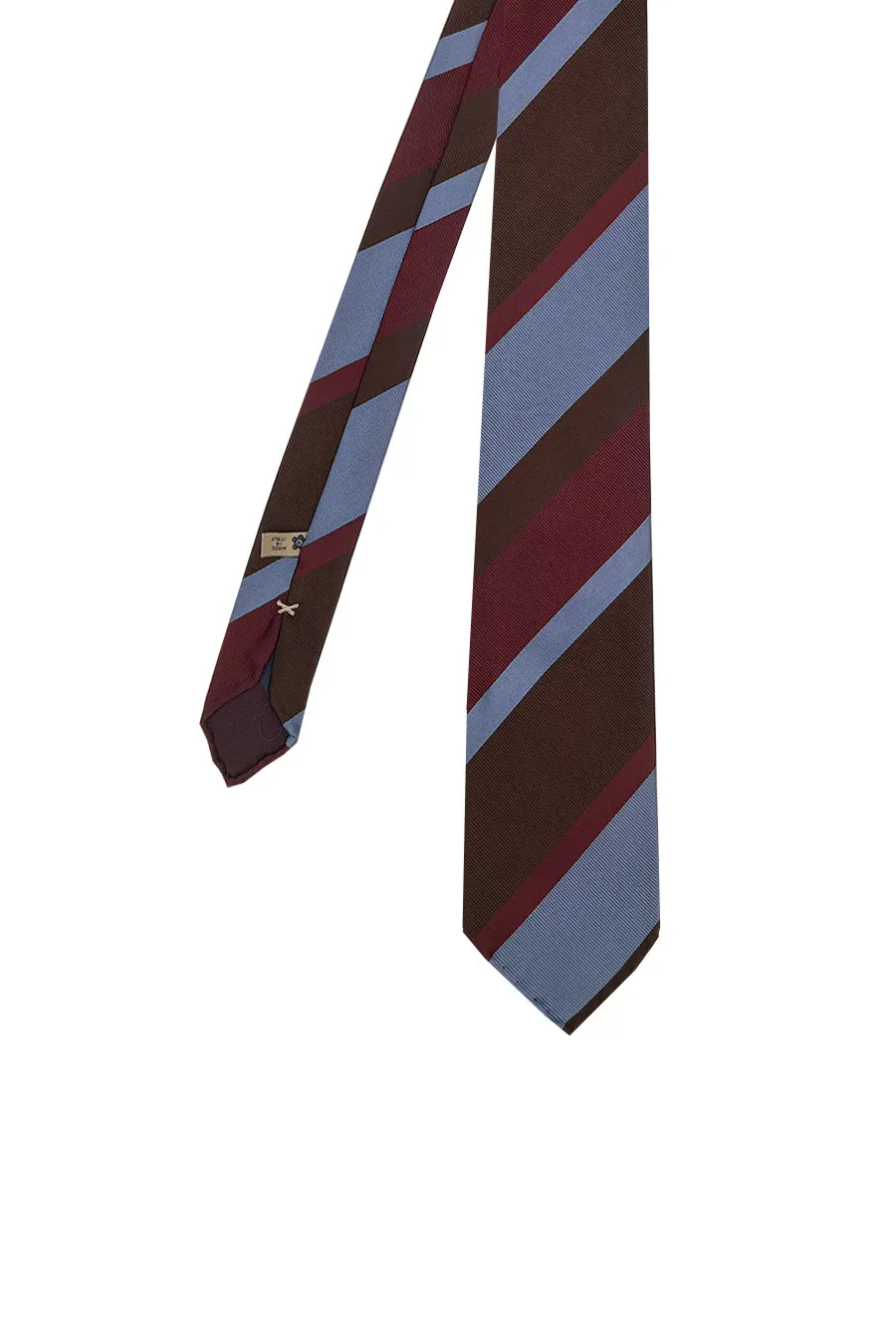 Regimental tie light blue burgundy and brown unlined - Fumagalli 1891