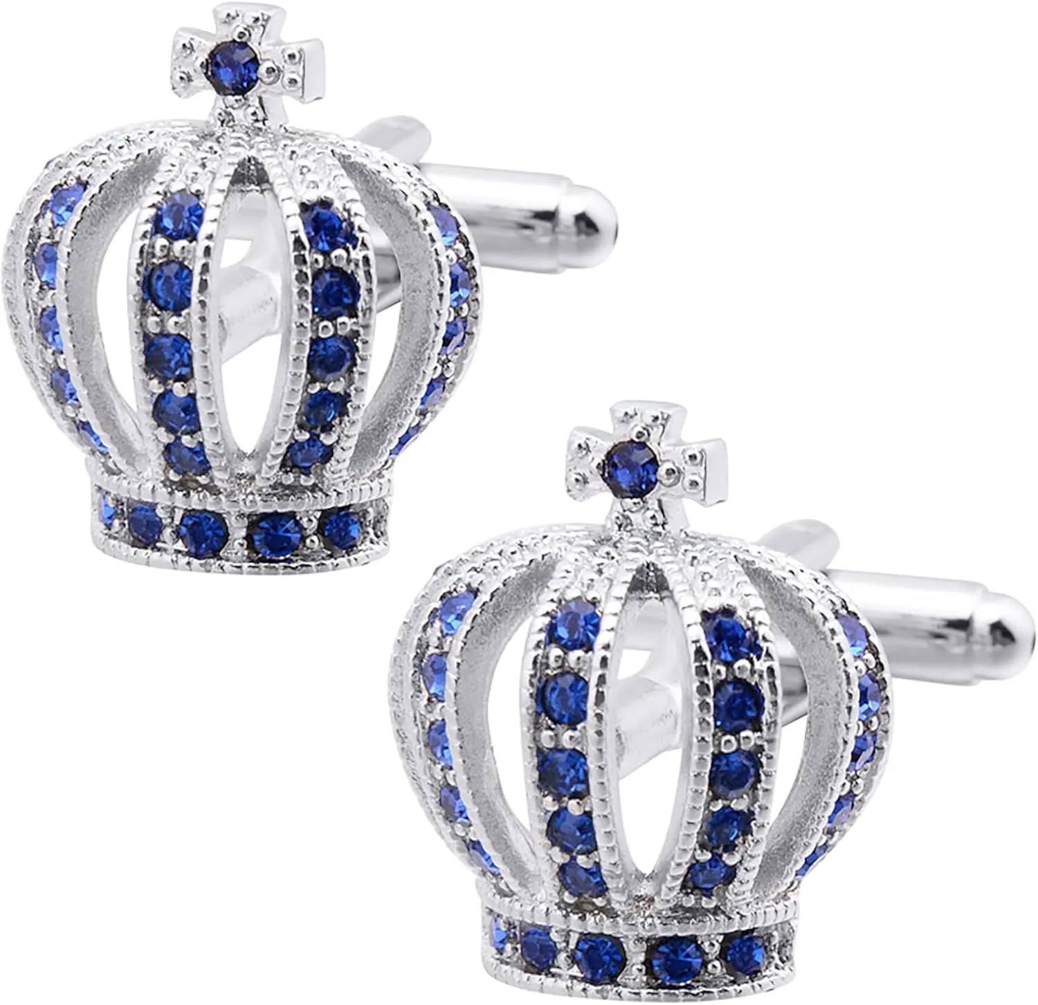 Royal Crown Blue Crystal Cuff Links for Men Lady in Gift Box Unisex Cufflinks for Business Wedding Anniversary Dress