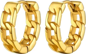 Small Chunky Hoop Earrings for Men, Skull/Infinity/Spike/Cuban Link Design Options, Black/18K Gold Plated 316L Stainless Steel, Lightweight and Comfy Earrings, Come with Box