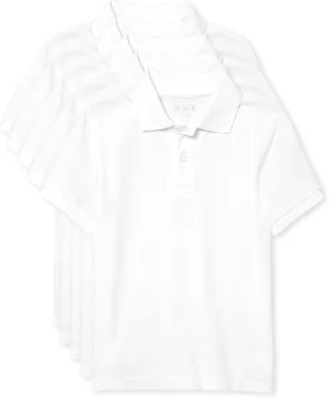 The Children's Place Boys Short Sleeve Pique Polo,White 5 Pack,S (5/6)