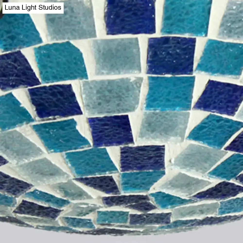 Tiffany Style Stained Glass Round Ceiling Light Fixture - 12"/16" Diameter - Flush Mount with Shell Decor - Blue & Sky Blue