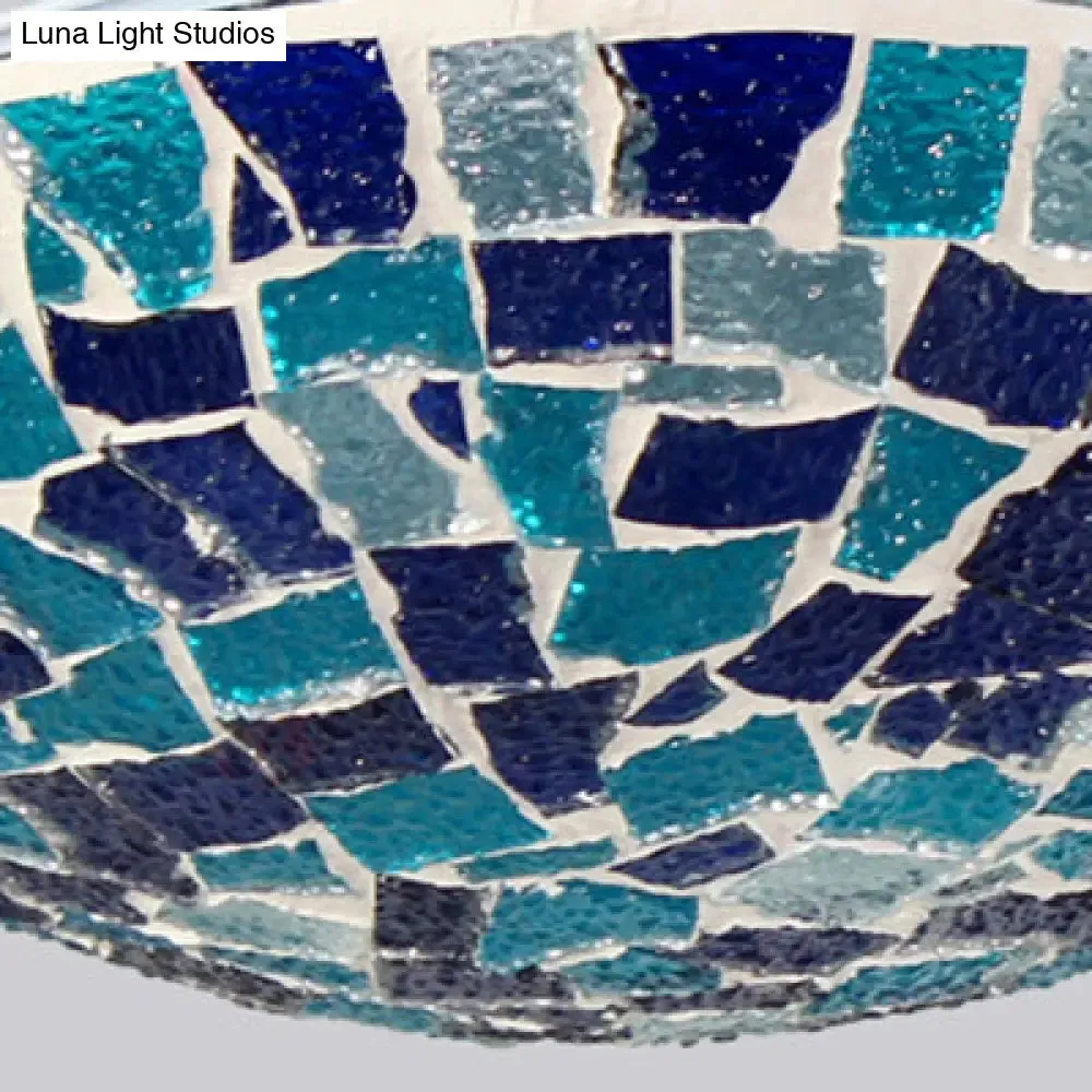 Tiffany Style Stained Glass Round Ceiling Light Fixture - 12"/16" Diameter - Flush Mount with Shell Decor - Blue & Sky Blue