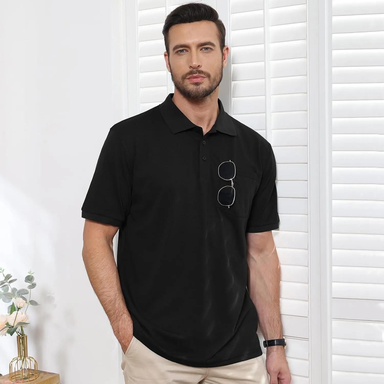 TIHEEN Men's Big & Tall Moisture Wicking Performance Golf Polo Shirt with Pocket Short Sleeve