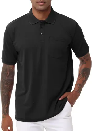 TIHEEN Men's Big & Tall Moisture Wicking Performance Golf Polo Shirt with Pocket Short Sleeve
