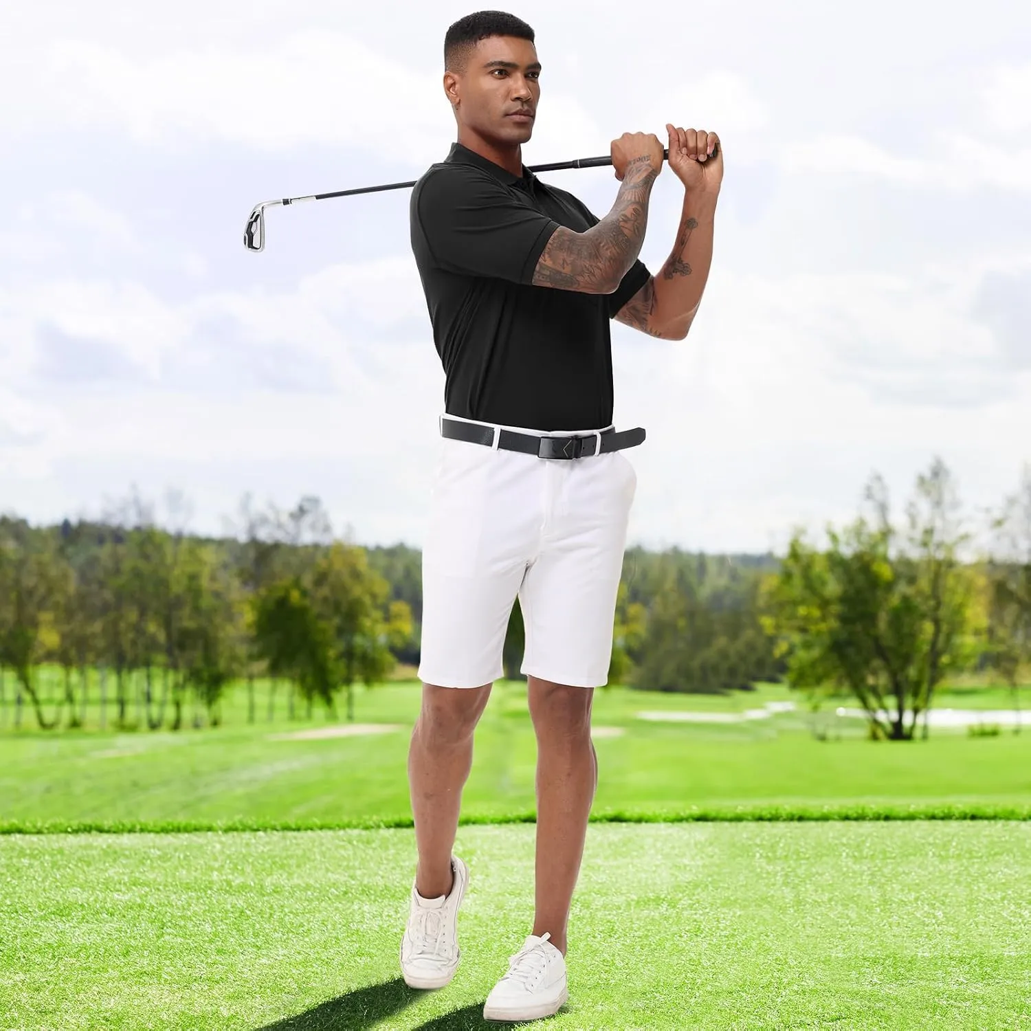 TIHEEN Men's Big & Tall Moisture Wicking Performance Golf Polo Shirt with Pocket Short Sleeve