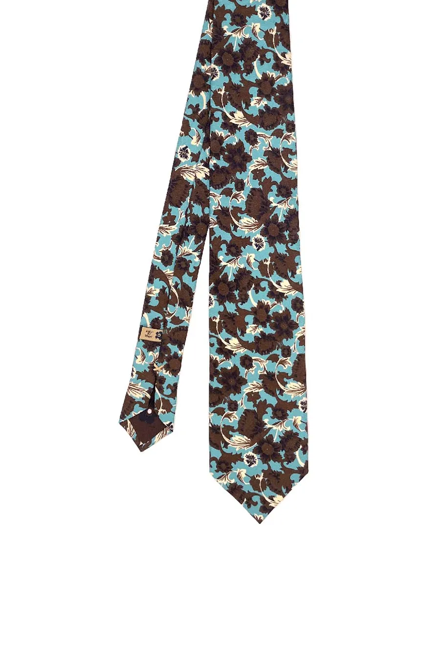 TOKYO - Light blue macro brown floral silk printed hand made tie