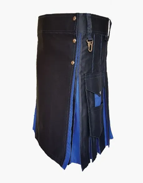 Traditional hybrid kilt in black and blue color