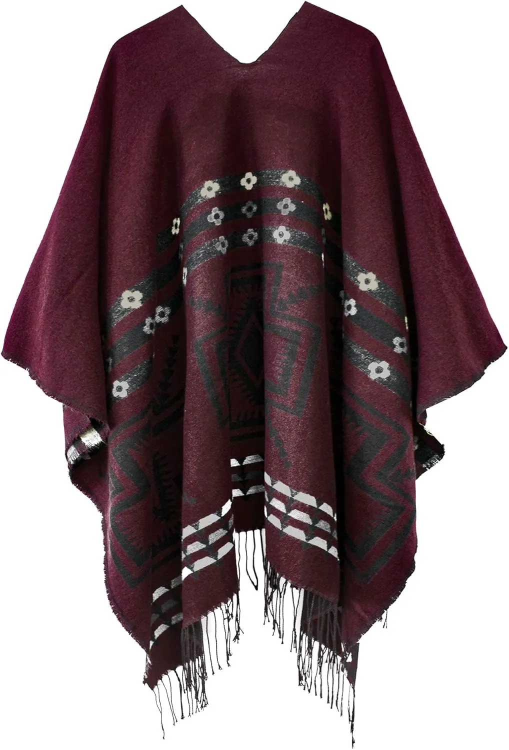 Urban CoCo Women's Printed Tassel Open front Poncho Cape Cardigan Wrap Shawl