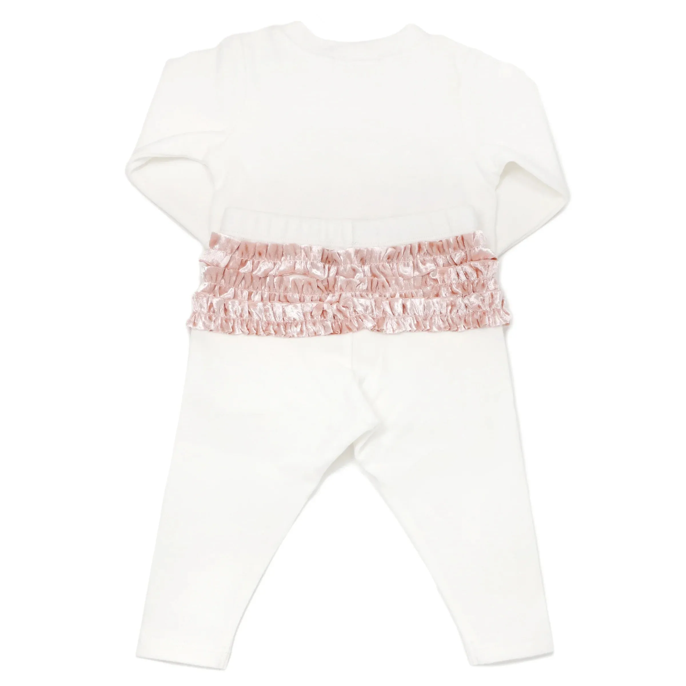 Velvet Ruffle Bow L/S Ruffle Bottom 2pc. Set- Cream