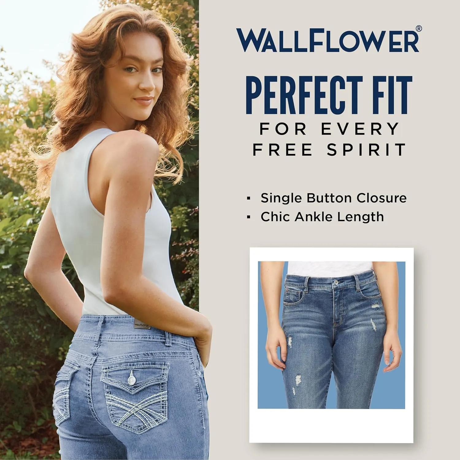 WallFlower Women's Fearless Curvy Ankle Denim Super High-Rise Insta Vintage Juniors Jeans (Standard and Plus)