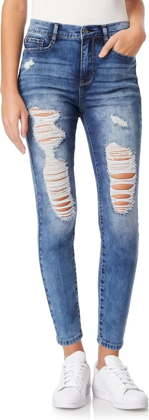 WallFlower Women's Fearless Curvy Ankle Denim Super High-Rise Insta Vintage Juniors Jeans (Standard and Plus)