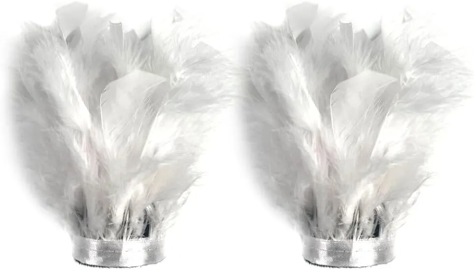 White Feather Slap Bracelet Cuffs Satin Turkey Feather Trim Bracelet Cuffs Carnival Feather Accessories Wedding Bridal Feather Wrist Cuff Christmas Party Costume, 1 Pair