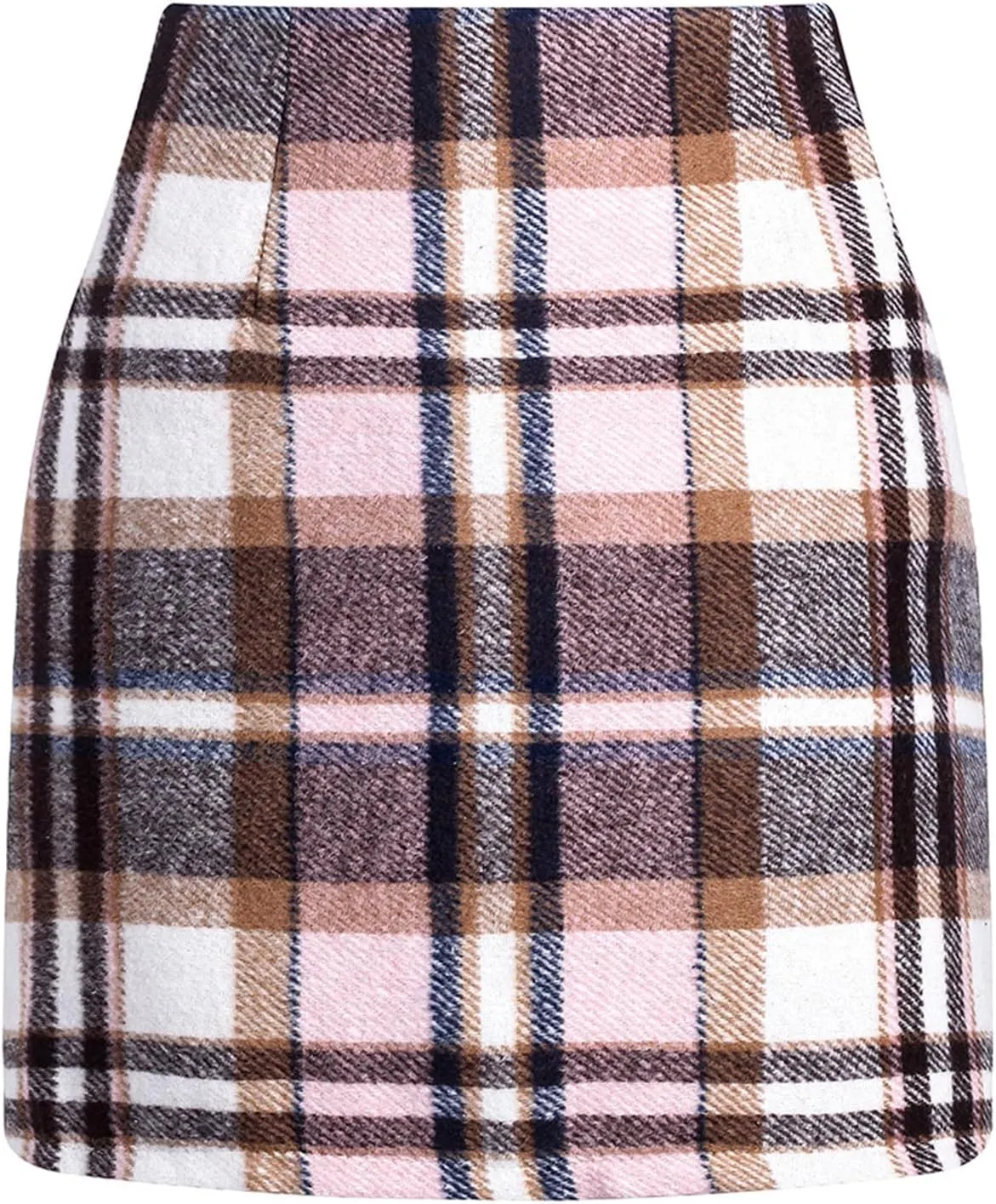 Women's Casual High Waist Plaid Skirt Bodycon Pencil Wool Mini Skirts
