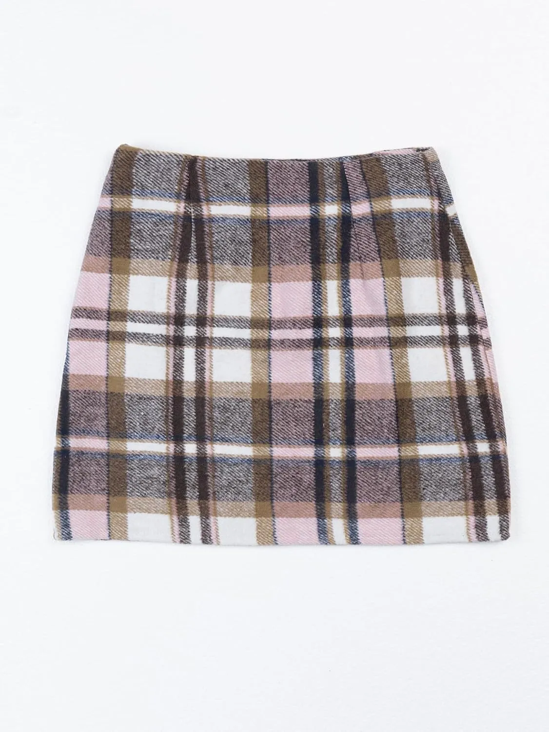 Women's Casual High Waist Plaid Skirt Bodycon Pencil Wool Mini Skirts