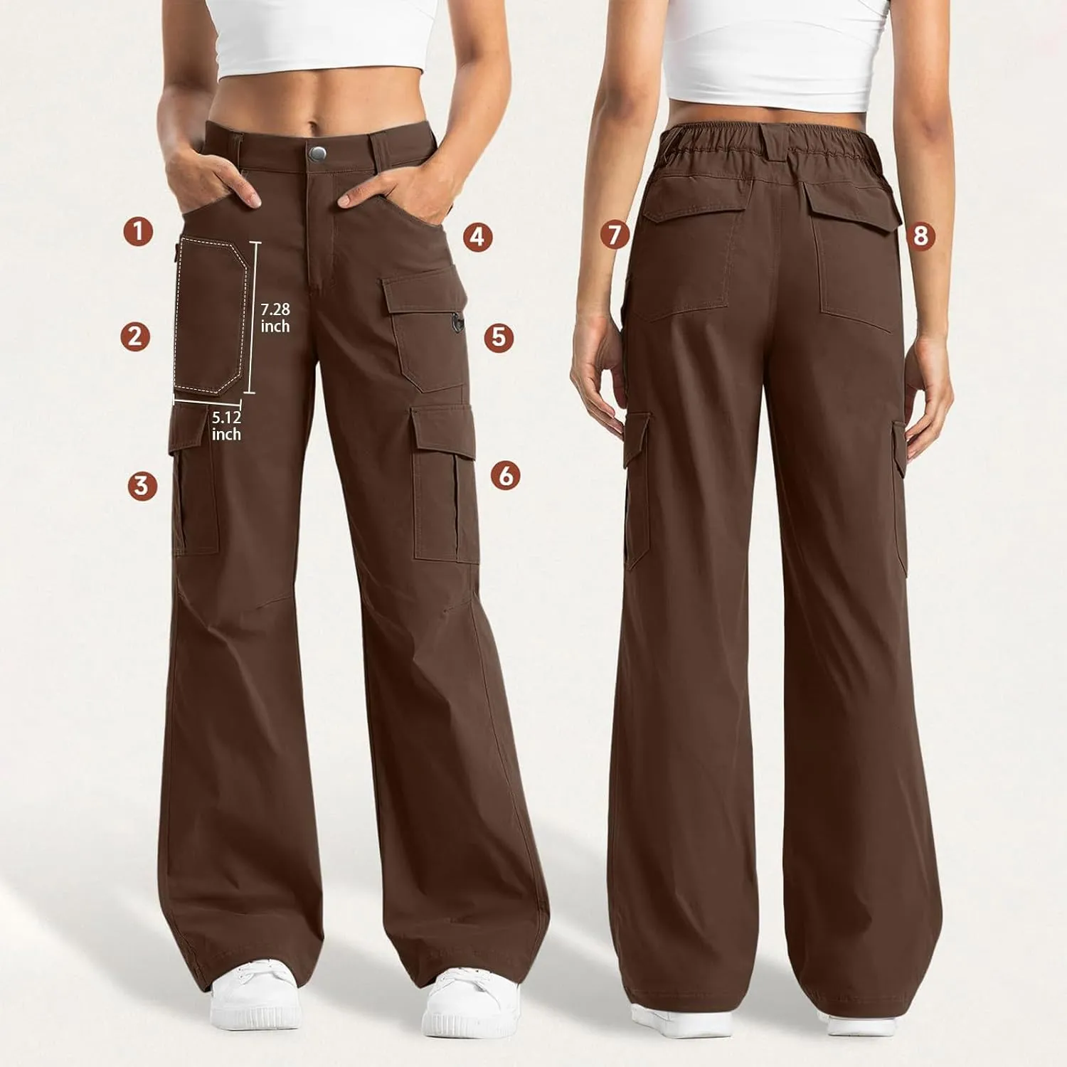 Womens High Waisted Wide Leg Lightweight Hiking Cargo Pants Casual Baggy Work Outdoor Trousers with Pockets