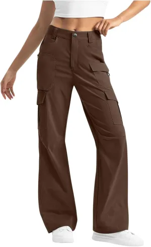 Womens High Waisted Wide Leg Lightweight Hiking Cargo Pants Casual Baggy Work Outdoor Trousers with Pockets